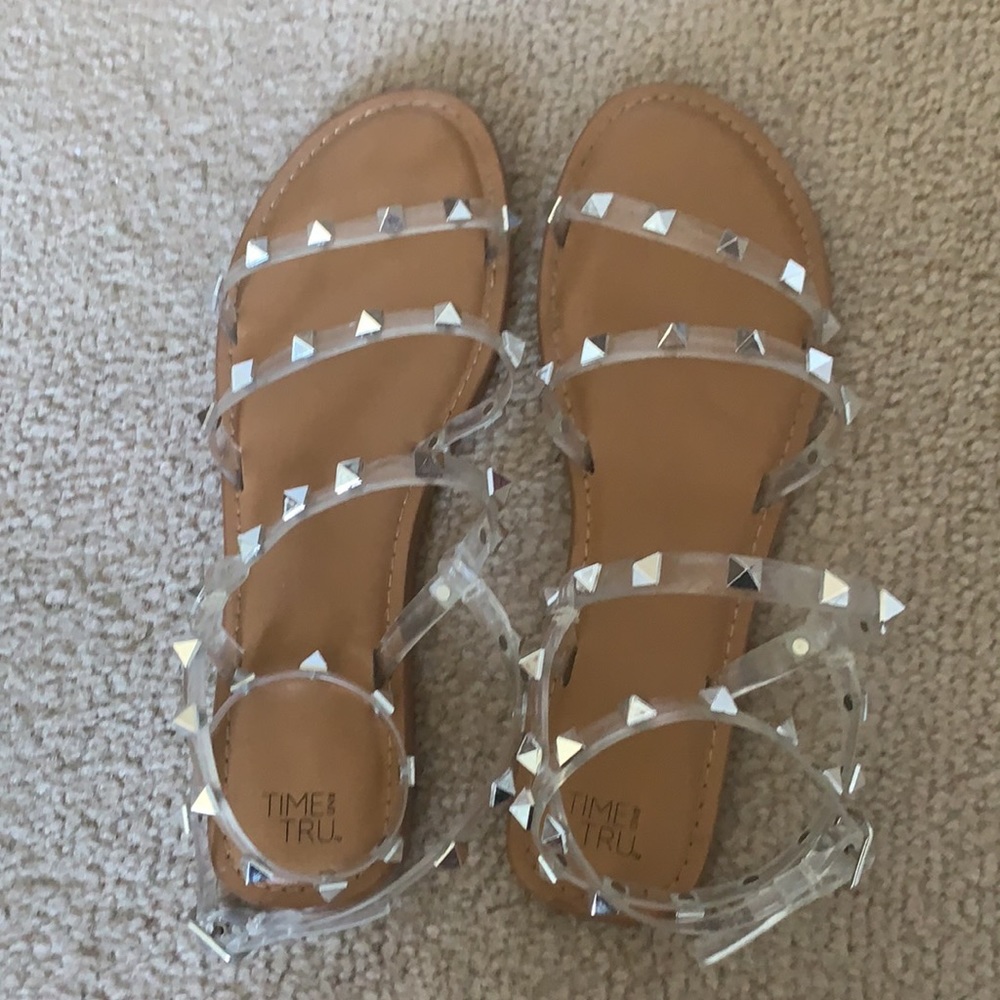 Clear studded flat sandals